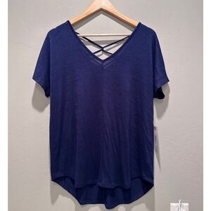 NWT JC Penney A.N.A American Navy Blue Criss Cross Soft Blouse Top Large‎
